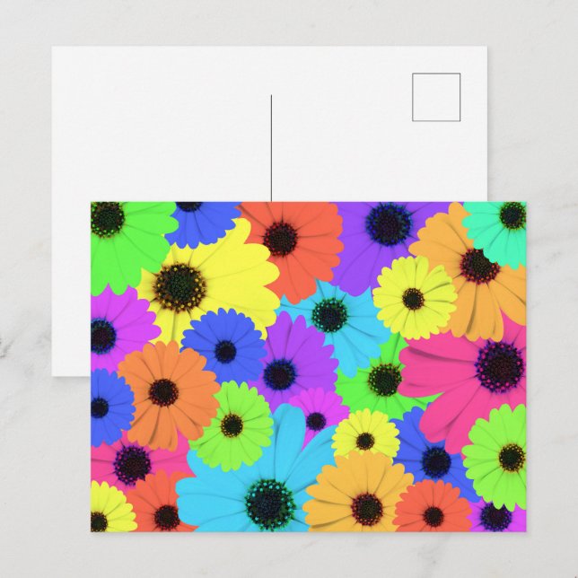 Daisies or Marigolds Colourful Psychedelic Pattern Postcard (Front/Back)
