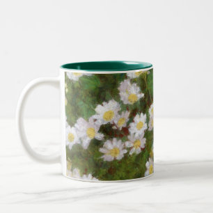 Daisies Painted In An Impressionist Style Two-Tone Coffee Mug