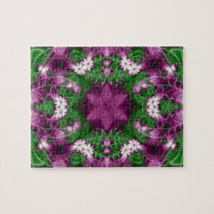 Daisies Purple and Green Fractal Art Jigsaw Puzzle