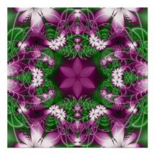 Daisies Purple and Green Fractal Art Poster
