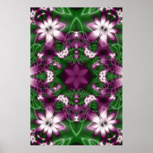 Daisies Purple and Green Fractal Art Poster