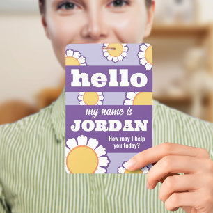 Daisies Purple Hello My Name Is How May I Help ID Badge