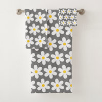 Daisies Retro Floral Pattern White Grey