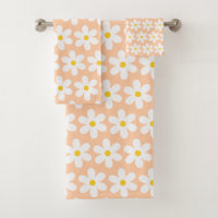 Daisies Retro Floral Pattern White Peach