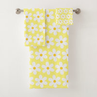 Daisies Retro Floral Pattern White Yellow