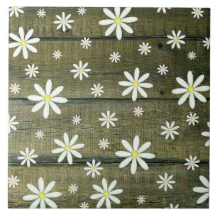Daisies Rustic Barn Board Daisy Flower Ceramic Tile