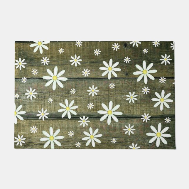 Daisies Rustic Barn Board Daisy Flower Doormat (Front)