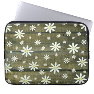Daisies Rustic Barn Board Daisy Flower Laptop Sleeve