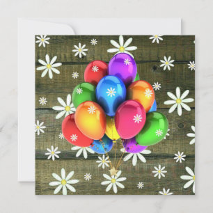Daisies Rustic Barn Board Party Balloons Holiday Card