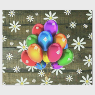 Daisies Rustic Barn Board Party Balloons Wrapping Paper