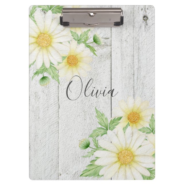 Daisies Rustic Wood Personalised  Clipboard (Front)