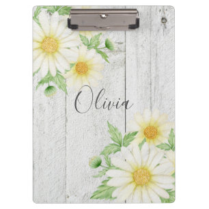 Daisies Rustic Wood Personalized  Clipboard