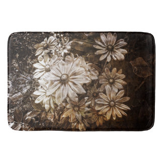 Daisies, Sepia, Grunge Bath Mat