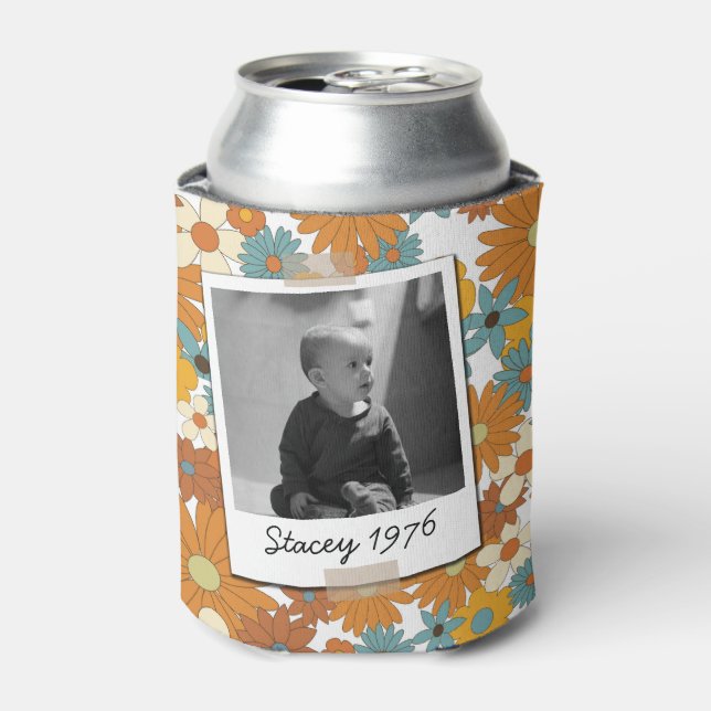 Daisies Seventies 70's Retro 50th Birthday Photo Can Cooler (Can Front)