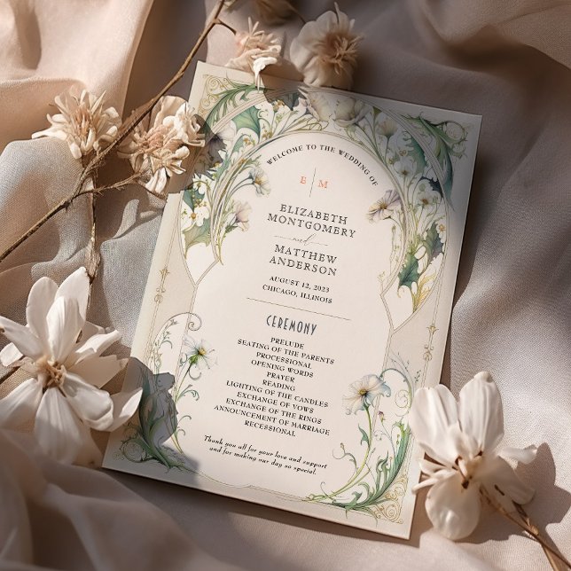 Daisies Wedding Program Art Nouveau Mucha (Creator Uploaded)