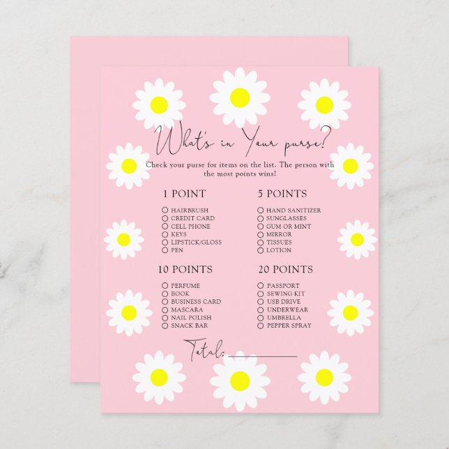 Daisies -  Whats in your purse game (Front/Back)