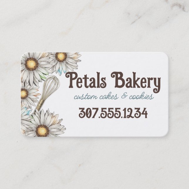 Daisies whisk baking bakery wedding cakes cookies business card (Front)