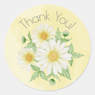 Daisies White Floral Theme Thank You Classic Round Classic Round Sticker