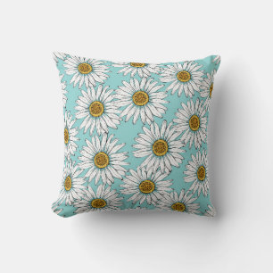 Daisies White Flowers on Blue vintage Seamless Pat Cushion