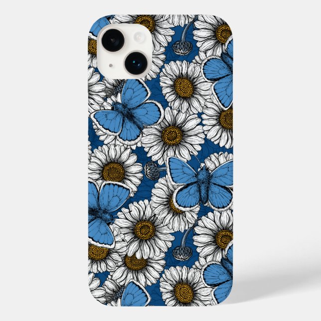 Daisies, white wild flowers and blue butterflies Case-Mate iPhone case (Back)