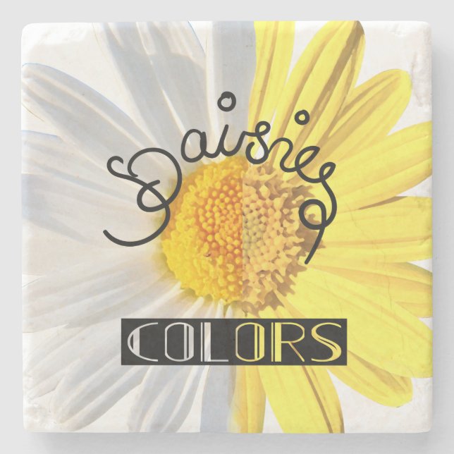 Daisies, white & yellow colours  stone coaster (Front)