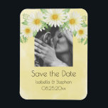 Daisies White Yellow Floral Photo Save the Date Magnet<br><div class="desc">Perfect white daisies on a yellow watercolor distressed background. Add your favourite photo for that personal touch. So sweet and perfect “Save the Date” to send all your guests a very personal reminder to celebrate your special day. They will love this special keepsake to remember your wedding and the wonderful...</div>
