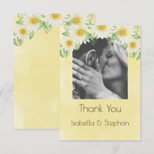 Daisies White Yellow Floral Photo Typography Thank You Card