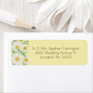 Daisies White Yellow Floral Typography Address Return Address Label