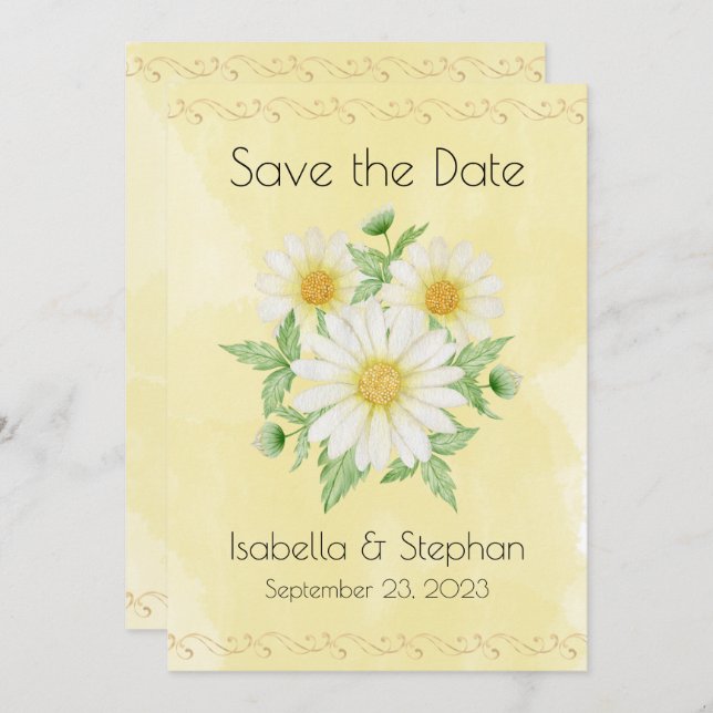 Daisies White Yellow Floral Typography Save Save The Date (Front/Back)