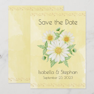 Daisies White Yellow Floral Typography Save The Date