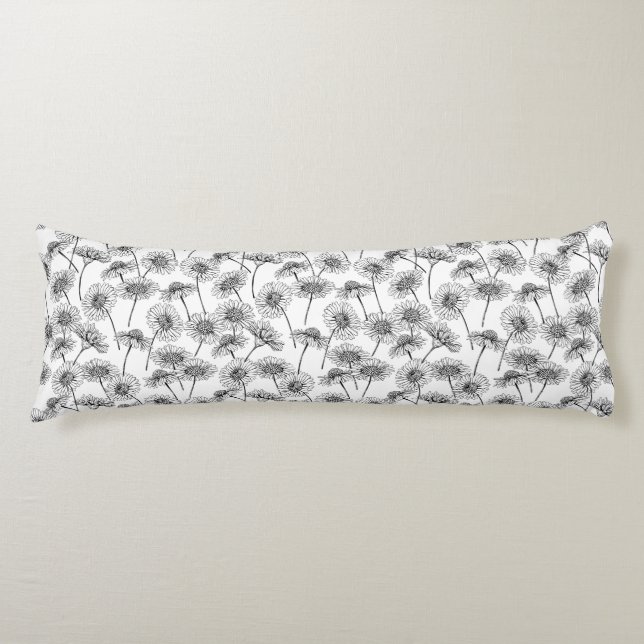 Daisies, wild flowers in black and white body cushion (Front)