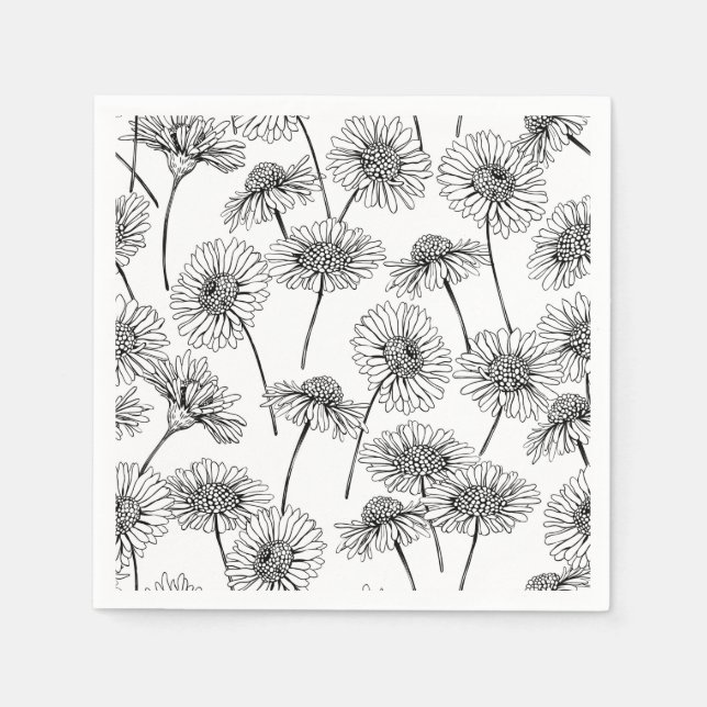 Daisies, wild flowers in black and white napkin (Front)