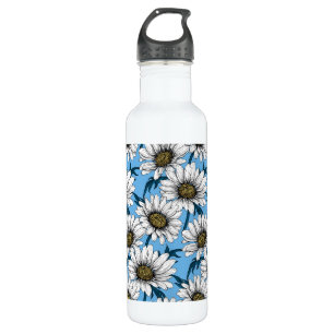 Daisies, wild flowers on blue 710 ml water bottle