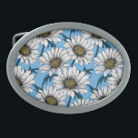 Daisies, wild flowers on blue belt buckle<br><div class="desc">Hand drawn vector pattern with white daisy flowers</div>