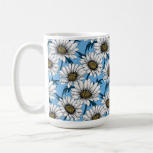 Daisies, wild flowers on blue coffee mug