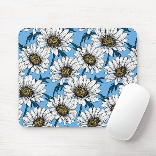Daisies, wild flowers on blue mouse pad (With Mouse)