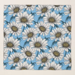 Daisies, wild flowers on blue scarf<br><div class="desc">Hand drawn vector pattern with white daisy flowers</div>