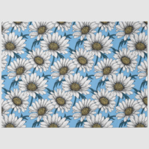 Daisies, wild flowers on blue tissue paper