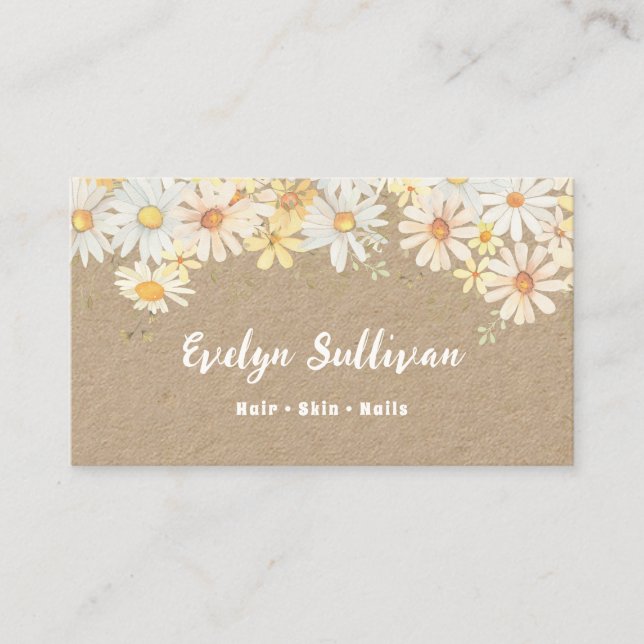 Daisies wildflowers kraft paper business card (Front)