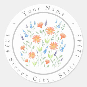 Daisies Wildflowers Watercolor Floral Motif labels