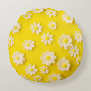 Daisies with a yellow background round cushion