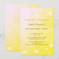 Daisies Yellow Pink Watercolor Girl Birthday Party