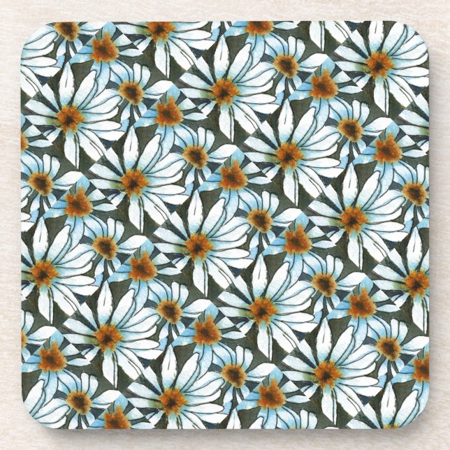 "Daisy #1 Tiled Pattern" Floral Coaster Set (Front)