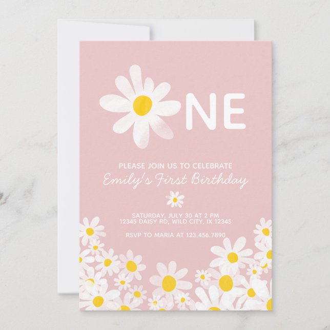 Daisy 1st Baby Girl Birthday Invitation (Front)
