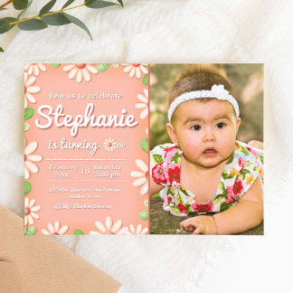 Daisy 1st Birthday Girl Invitation with Photo