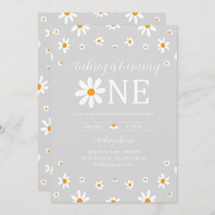 Daisy 1st Birthday Grey Invitation