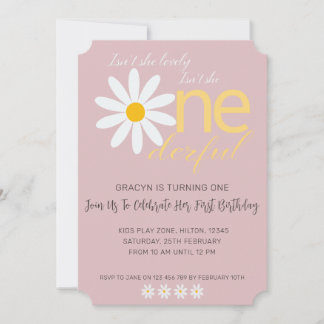 Daisy 1st Birthday Invite Lovely Mauve