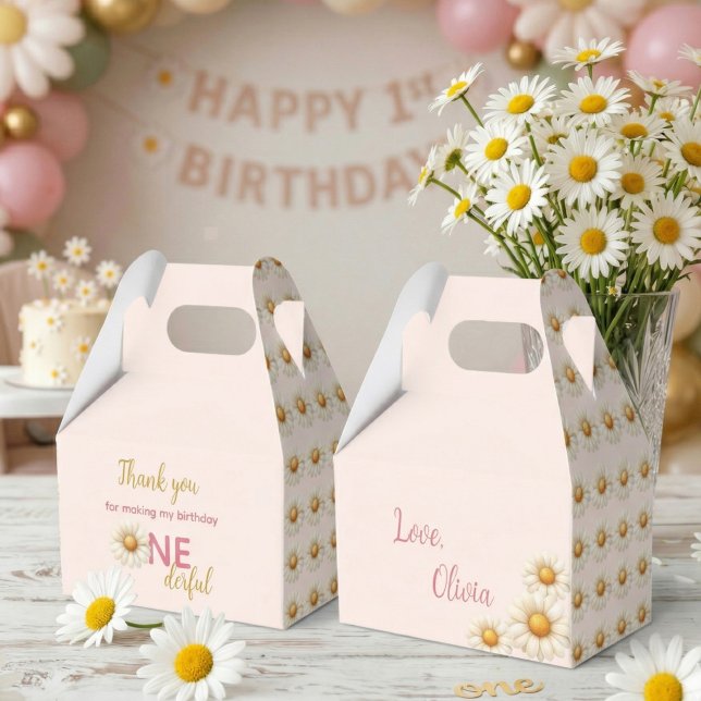 Daisy 1st Birthday  Isn't She ONEderful Pink Favor Favour Box (Daisy 1st Birthday Isn't She ONEderful Pink Favor Boxes)