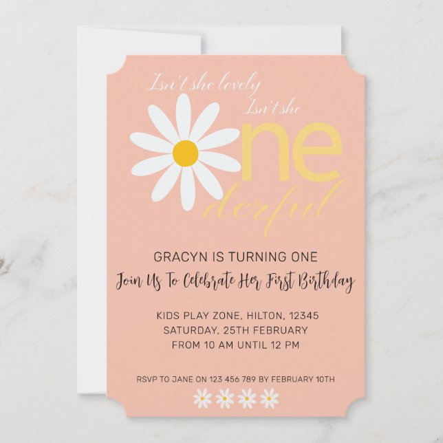 Daisy 1st Lovely One Birthday Invite  (Front)