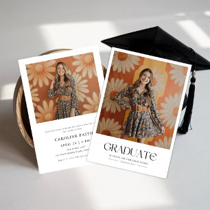 Daisy 2 Photo Minimalist 60s Retro Graduation Invitation